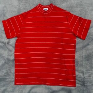 Retro Striped Mock Neck Tee Contouré International 70s 80s Red White Size M